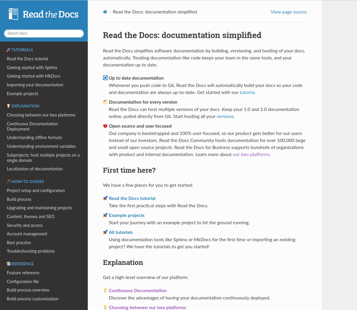 A screenshot of our current documentation after the refactor